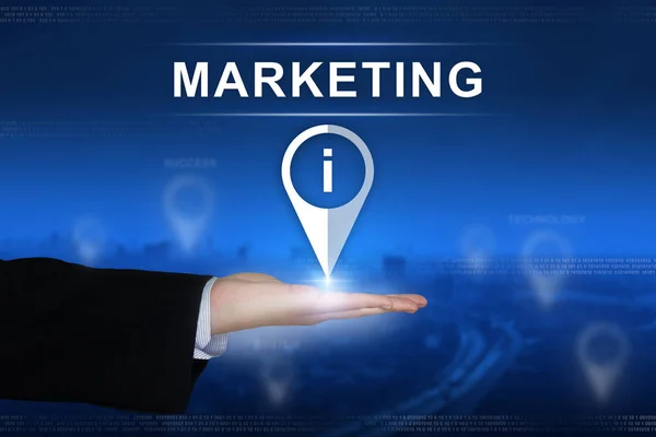 Marketing button on blurred background — Stock Photo, Image