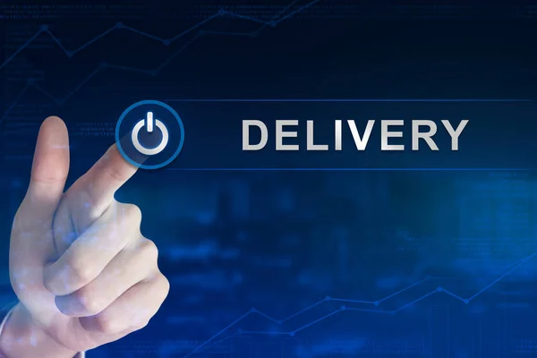 Business hand clicking delivery button — Stock Photo, Image