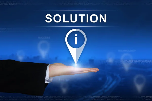 Solution button on blurred background — Stock Photo, Image