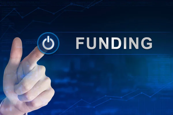 Business hand clicking funding button — Stock Photo, Image