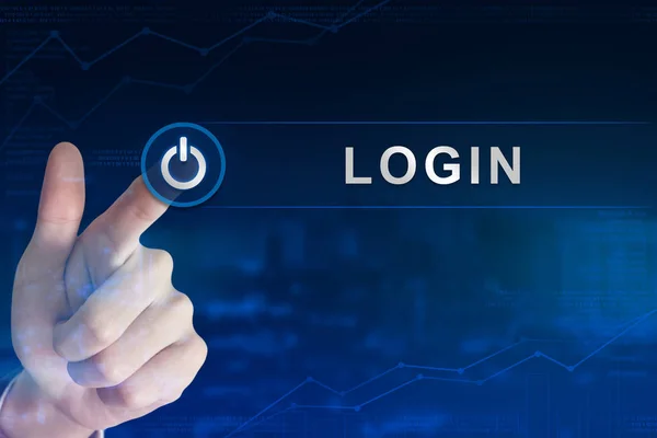 Negócio mão clicando botão de login — Fotografia de Stock