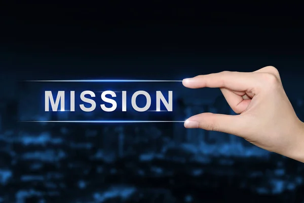 Hand clicking mission button — Stock Photo, Image