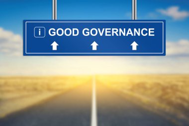 good governance words on blue road sign clipart