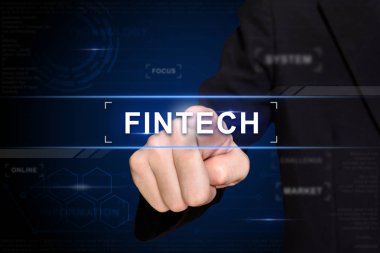 fintech düğmeye sanal ekranda iş el