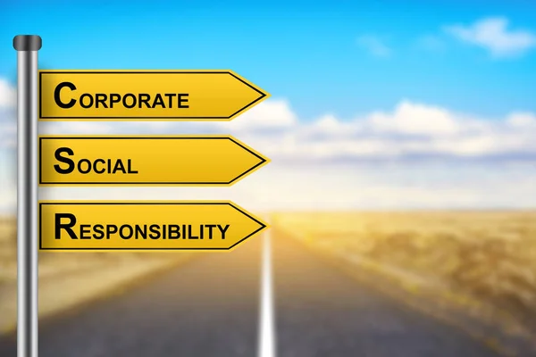 CSR або слова корпоративної соціальної відповідальності на жовтому дорожньому знаку — стокове фото