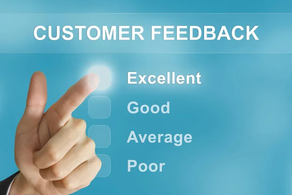 Business hand pushing customer feedback button — Stock Photo, Image