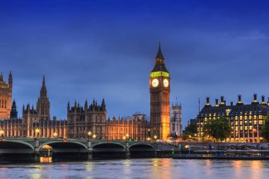 Büyük Ben ve House of Parliament, Londra, İngiltere, akşam
