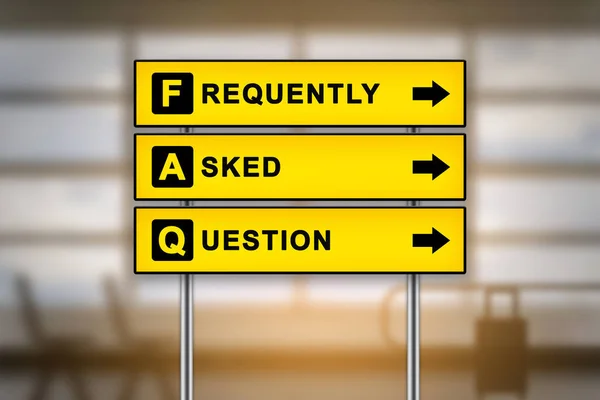 FAQ of meest gestelde vragen over luchthaven teken boord — Stockfoto