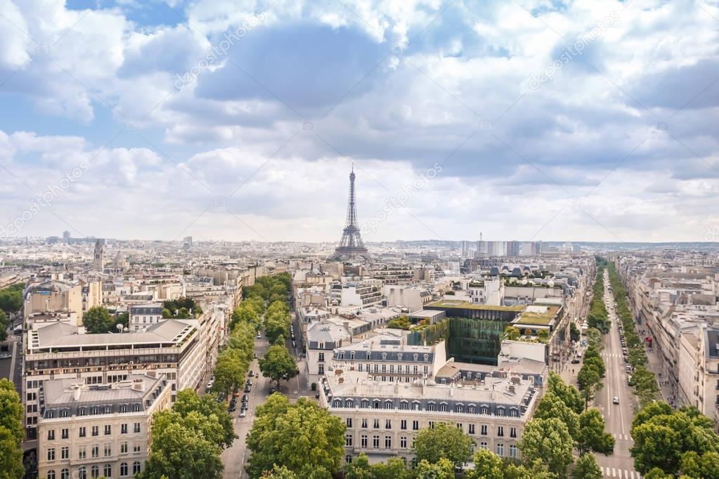 View of Paris city with cloudy blue sky, France