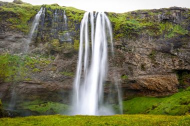 Görünümü güzel şelale Seljalandsfoss yaz, İzlanda