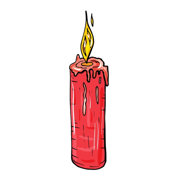 Einhändig gezogene rote brennende Kerze für Neujahr und Weihnachten. — Stockvektor