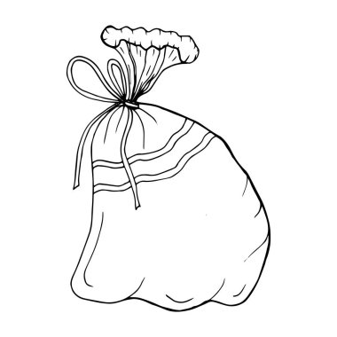 Bir el Noel ve yeni yıl için hediye dolu bir çanta çizdi..