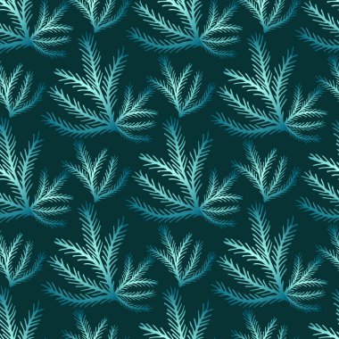 Koyu zümrüt zümrüt zemin üzerinde dekoratif dalları olan kusursuz desen..