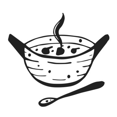 Çorba eli çizilmiş kâse ve kaşık..