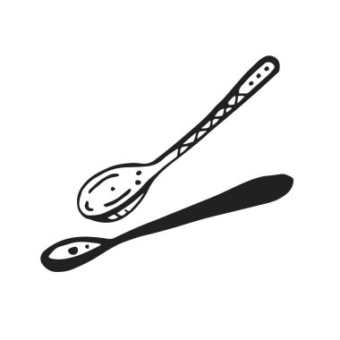 Dekoratif kaşıklar, el çizimi karalama çizimi..