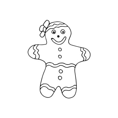 Elle çizilmiş zencefilli kurabiye adam. Beyaz bir arkaplanda izole edilmiş.