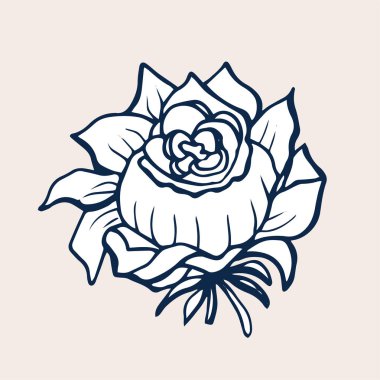 Cute Rose isolated on light background. Hand drawn flower of Rose.