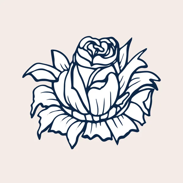 Mignonne Rose isolée sur fond clair. Fleur dessinée à la main de Rose . — Image vectorielle