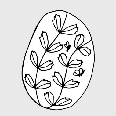 Süslü Paskalya yumurtası. Karalama biçiminde çizilmiş vektör illüstrasyonu.