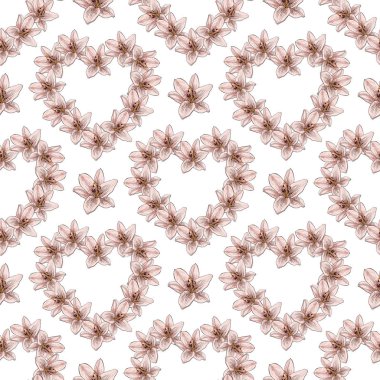 Renkli zambak buketleriyle kusursuz desen. Çiçeklerin kalpleriyle uçsuz bucaksız doku..