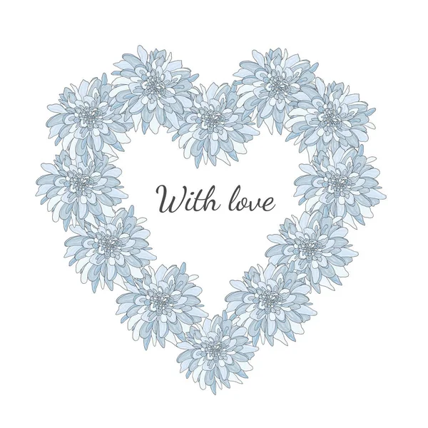 Декоративная открытка с сердцем из хризантемы. Свободное место для смс. Векторный дизайн . — стоковый вектор