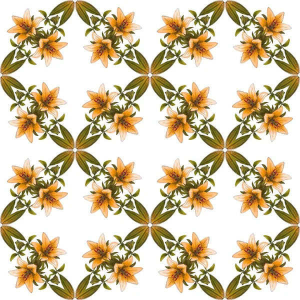Fondo sin costuras con lirios anaranjados en el blanco. Impresión floral repetida . — Foto de Stock