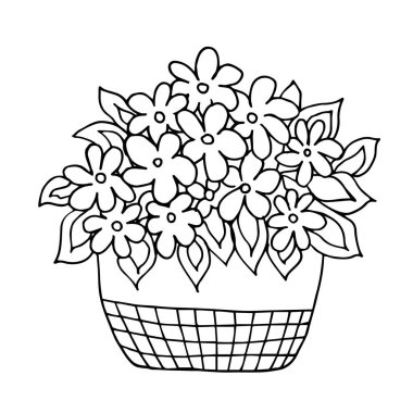 Cute hand drawn flower plant in pot. Doodle vector illustration.