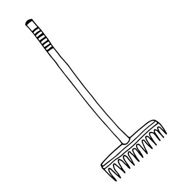 Tırmık bahçesi aleti. El çizimi karalama bahçesi vektör çizimi.