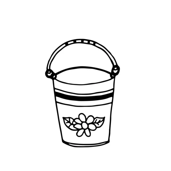 A bucket garden tool. Hand drawn doodle garden vector illustration. — Stock Vector