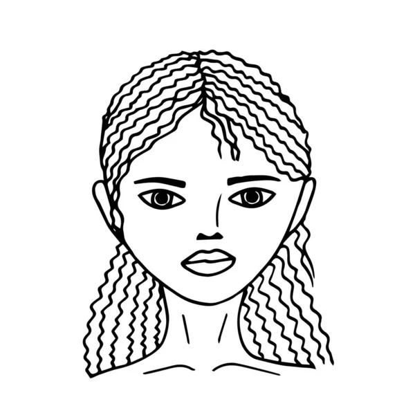 Retrato de menina bonita. ilustração de arte linha desenhada à mão . — Vetor de Stock