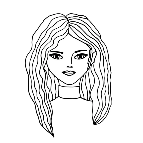 Portrait of beautiful young girl. Hand drawn line art illustration. — Stock Vector