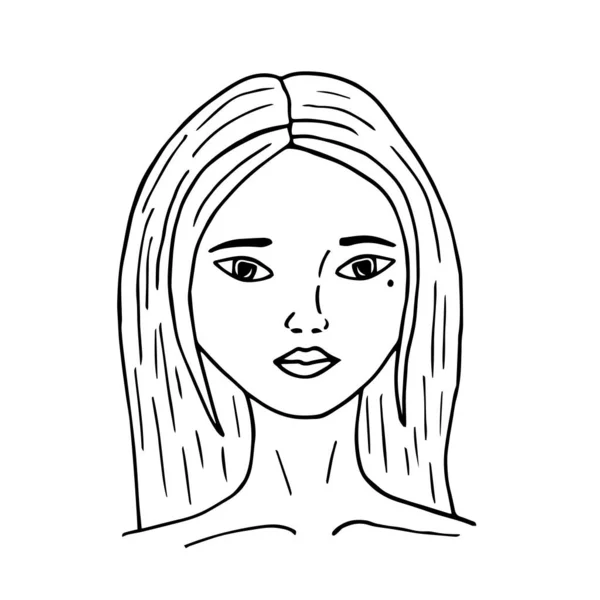 Retrato de una joven hermosa. ilustración de arte de línea dibujada a mano . — Vector de stock