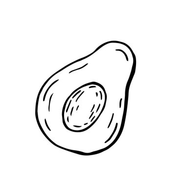 El çizimi sanat illüstrasyonu. Avokado 'nun yarısı kadar sağlıklı yiyecek çiziyor. Vektör grafiği.