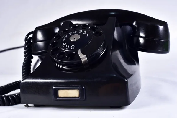 Vintage Svart Gammal Telefon Telefon Telefon Vit Bakgrund — Stockfoto