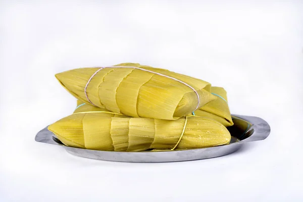 Pamonha Kukuřičná Kaše Tradiční Kukuřičný Koláč Kulinářské Brazilské Jídlo Boční — Stock fotografie