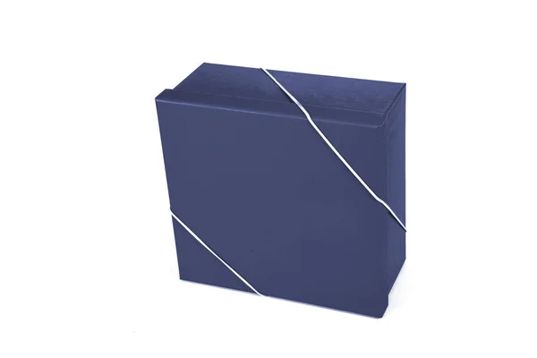 Bela Caixa Presente Azul Com Tampa Fechada Com Vista Lateral — Fotografia de Stock