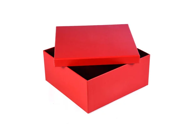 Красивая Красная Коробка Подарка Открытой Крышкой Боковым Видом Местом Текста — стоковое фото