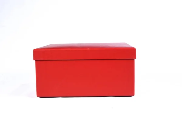 Όμορφη Κόκκινη Συσκευασία Δώρου Κλειστό Καπάκι Πλαϊνή Όψη Και Χώρο — Φωτογραφία Αρχείου