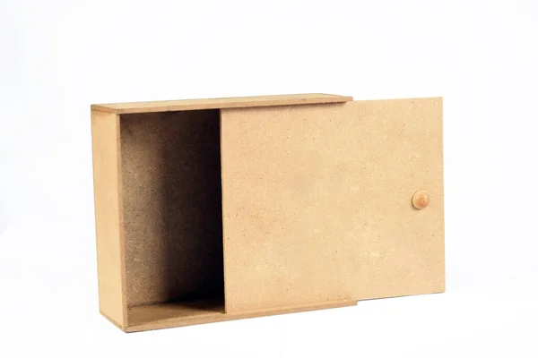 Małe Drewniane Pudełko Uchwyt Przedmiotu Osłoną Przesuwną Białym Tle — Zdjęcie stockowe