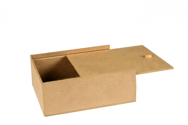 Malá Dřevěná Krabička Pro Držák Objektu Posuvným Krytem Izolované Bílém — Stock fotografie