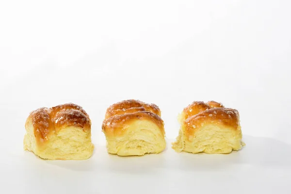 Pão Doce Típico Padaria Brasileira Mesa Sobre Fundo Branco Com — Fotografia de Stock