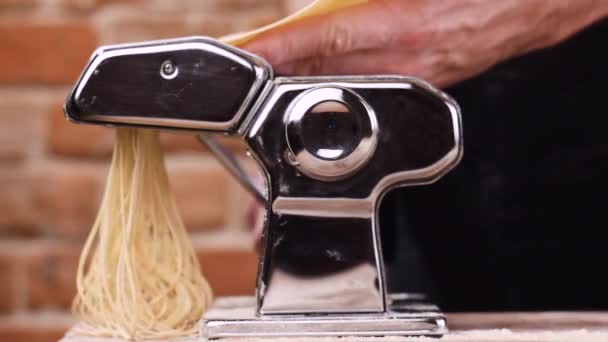 Pasta Maker Man Doing Pasta Steel Machine — Stock Video