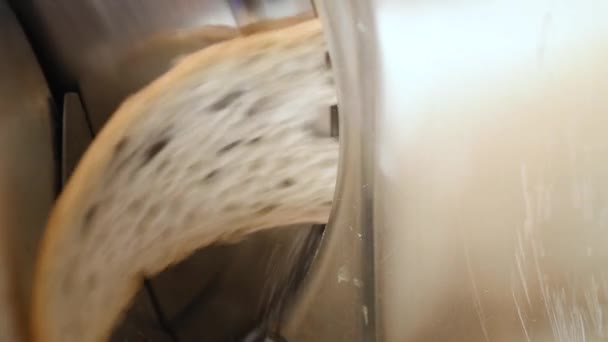 Fresh Bread Kitchen Slicer Sliced Ciabatta — Stock Video