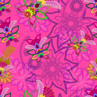   Mor arkaplanda parlak ve soyut çiçekler