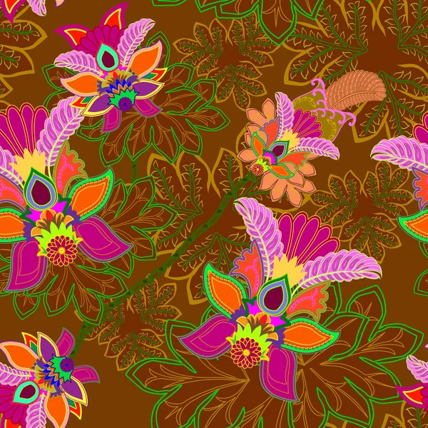 Farbenfrohe Muster mit orientalischen Ornamenten auf dunklem Hintergrund — Stockvektor