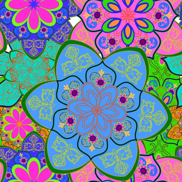 Ljust färgstark kombination av abstrakta blommor i en sömlös — Stock vektor