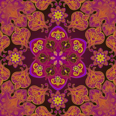     Dikiş noktalarında soyut çiçeklerin parlak renkli kombinasyonu