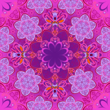  Doğu motifi. Mondala parlak renkli yuvarlak bir süs içinde.