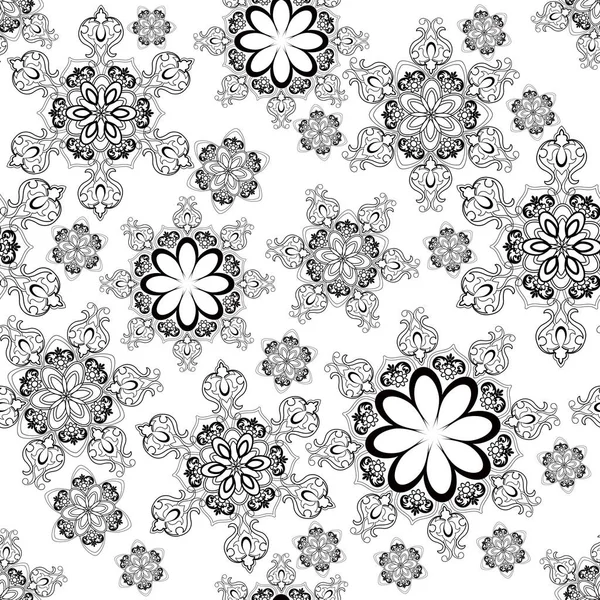 Black-white oriental patterns in one ornament. — Stock Vector