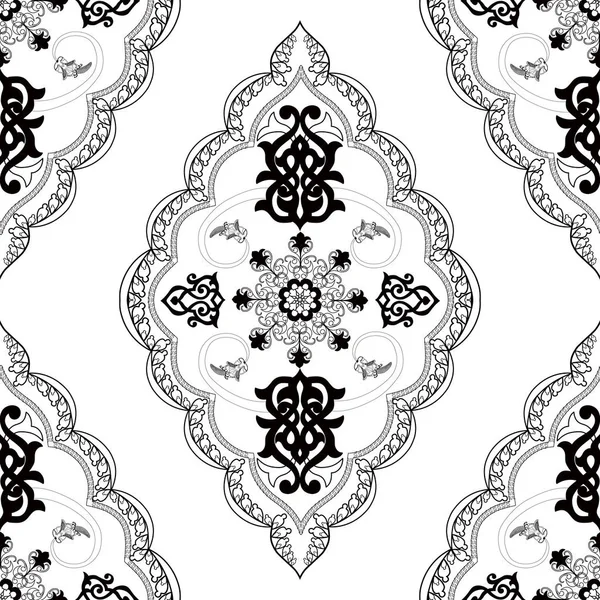 Plain Black White��Oval shaped seamless pattern in oriental sty — Stock Vector